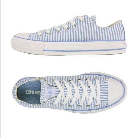 Converse Seersucker Blue/White Stripe Low Tops 7.5 - Picture 2 of 2